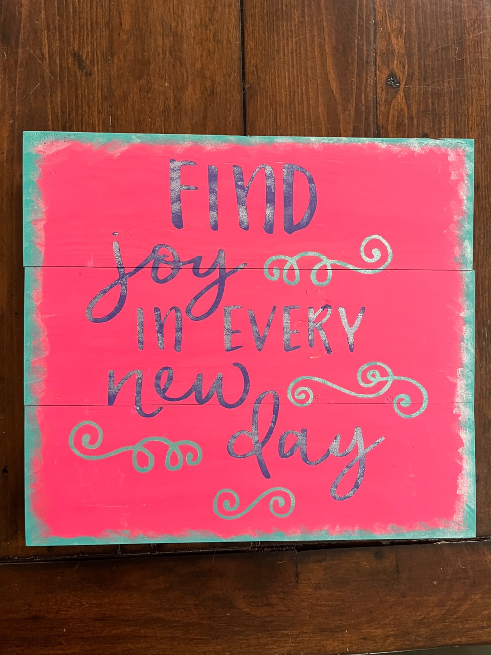New Handmade By Me Find Joy In Every New Day Wood Sign Hot Pink Metallic 12x12”